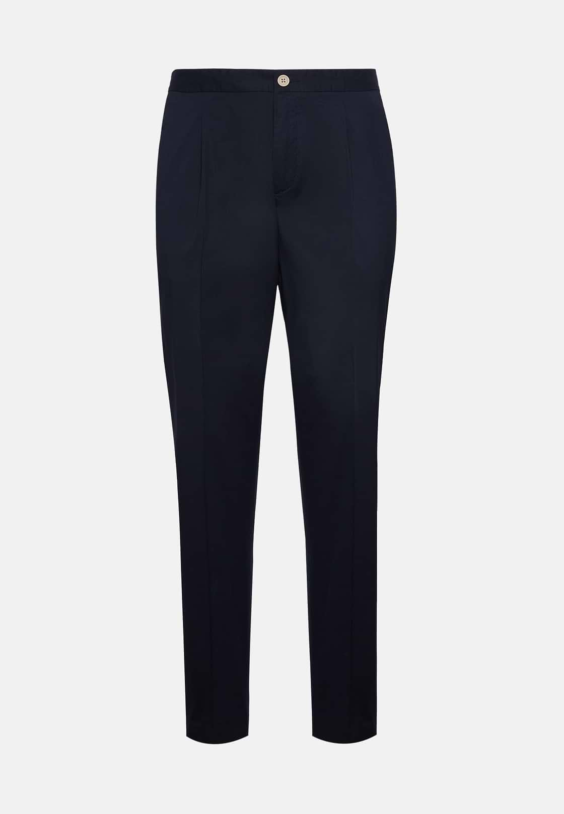 Stretch Cotton Pinces Pants, Navy blue, hi-res