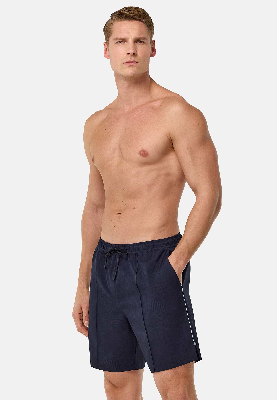 Maillot De Bain En Tissu Technique Imprimé, bleu marine, hi-res