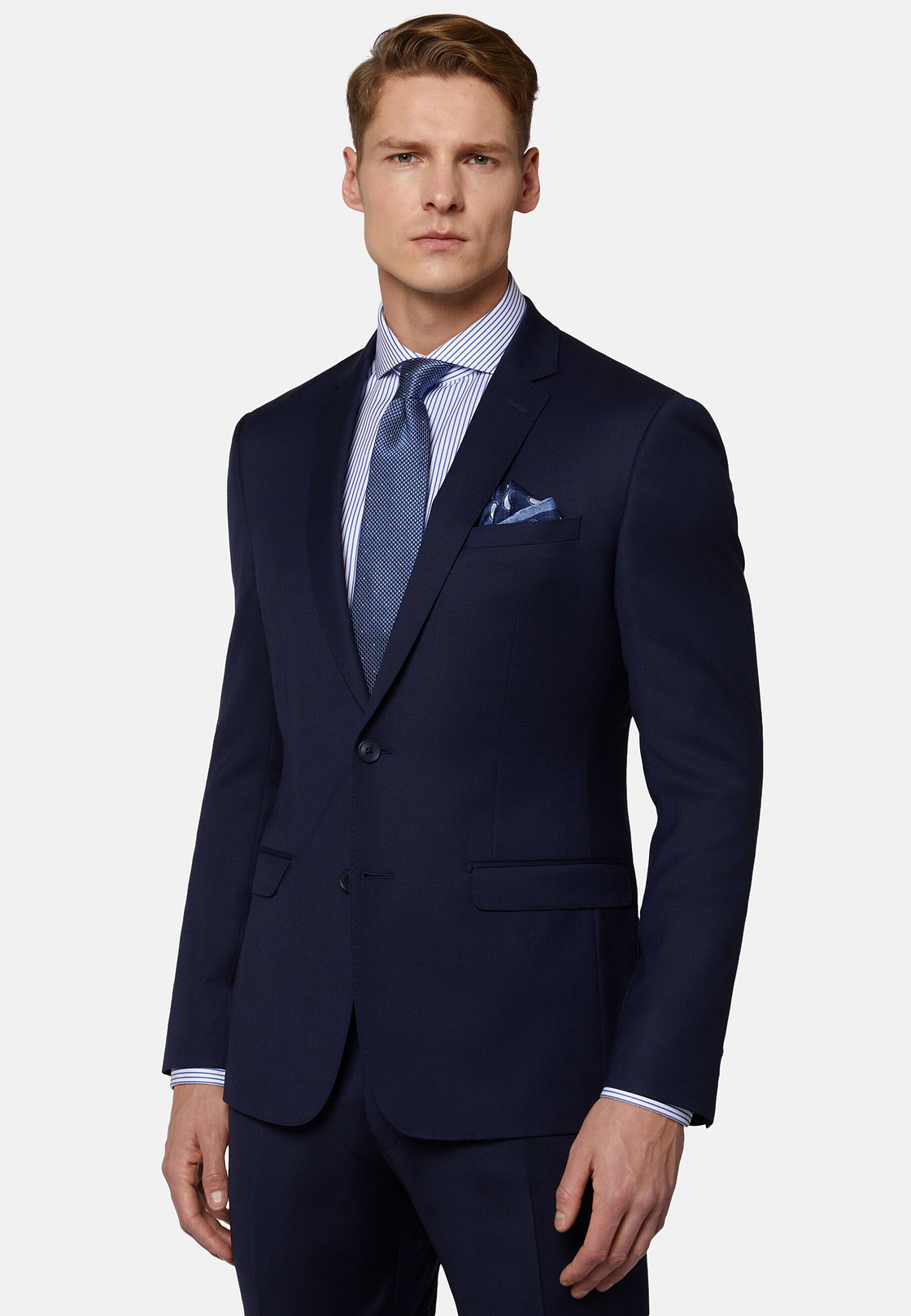 Navy Blue Diagonal Suit In Stretch Wool, Navy blue, hi-res