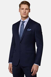 Navy Blue Diagonal Suit In Stretch Wool, Navy blue, hi-res