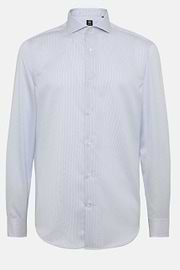 Camicia A Righe Azzurre In Cotone Dobby Regular, Azzurro, hi-res