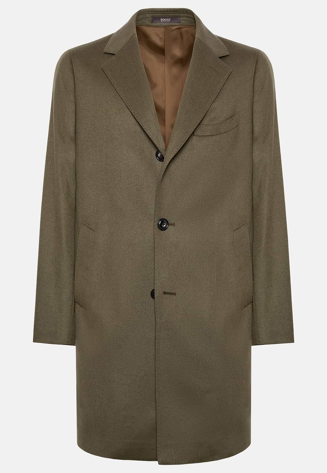 Single-breasted coat in pure cashmere., Military Green, hi-res