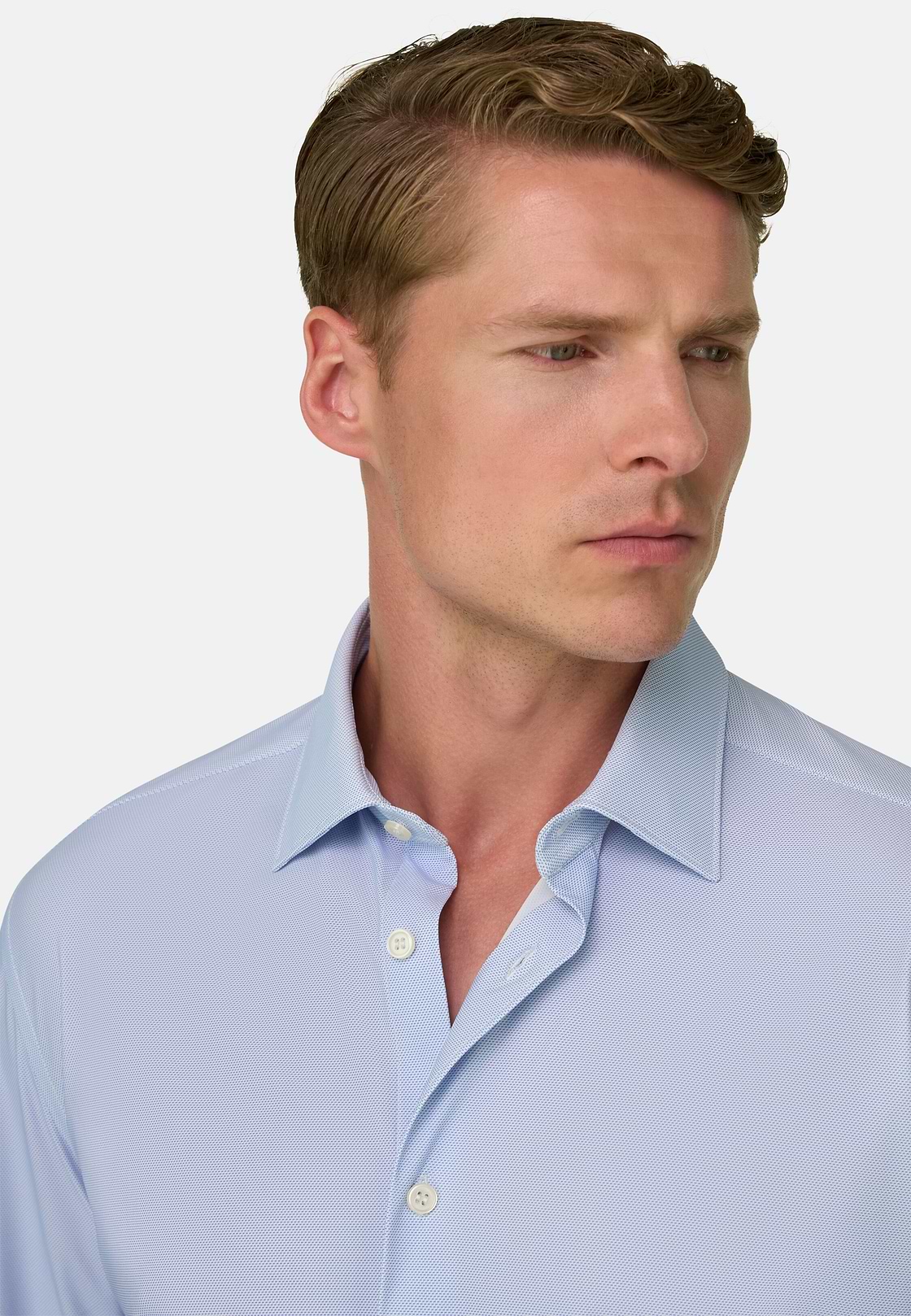 Shirt Micro Patterned Stretch Nylon Slim Fit B Tech, Light Blue, hi-res, 3