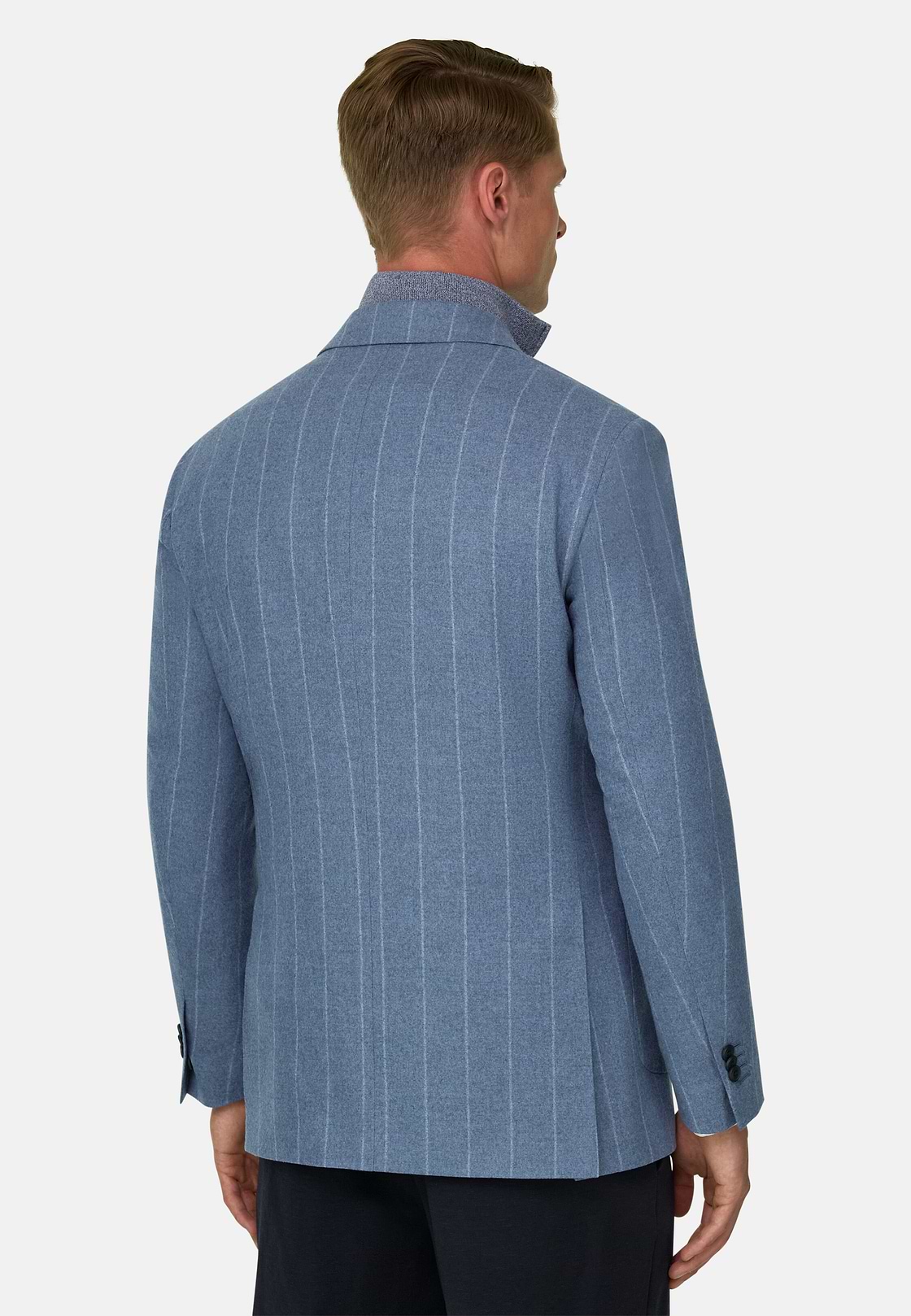 Blazer in Wool Silk Pinstripe, Light Blue, hi-res, 4