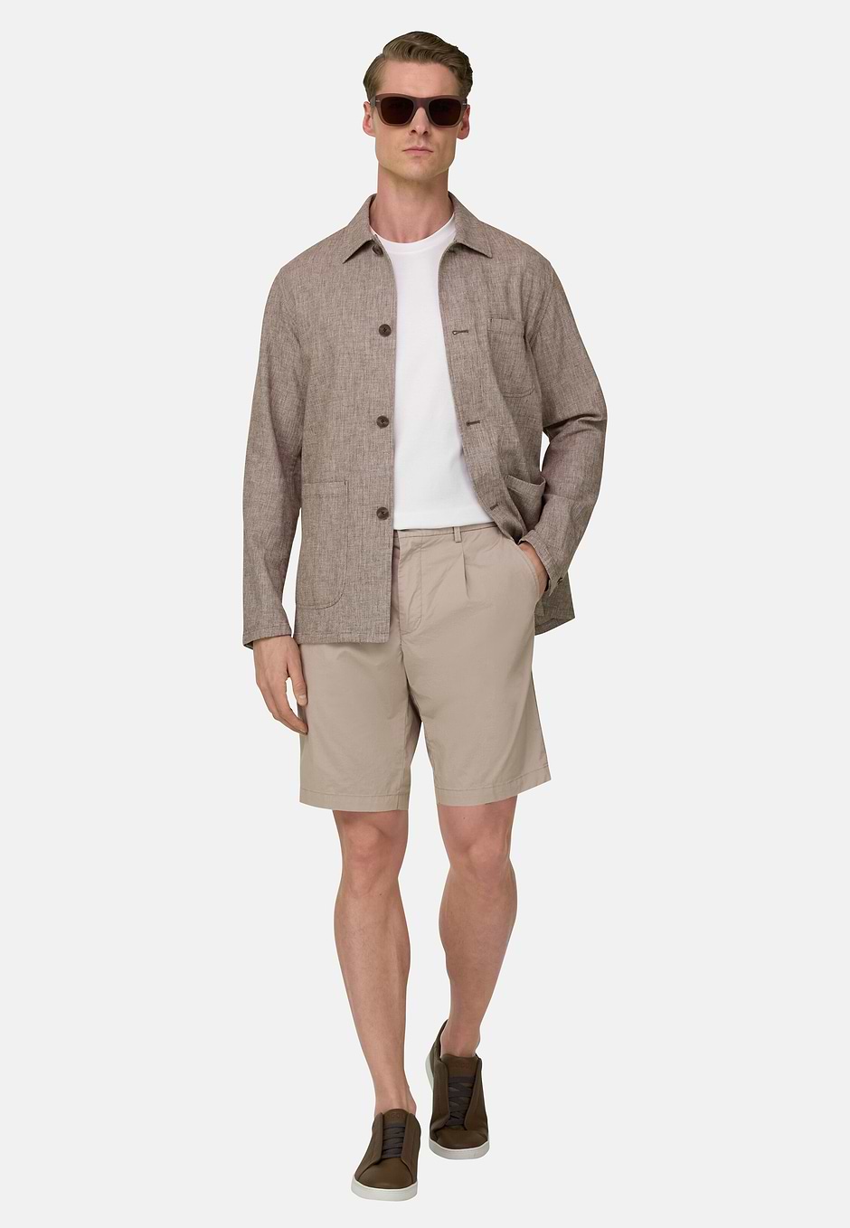 Micro Fancy Cotton Linen Shirt Jacket, Brown, hi-res