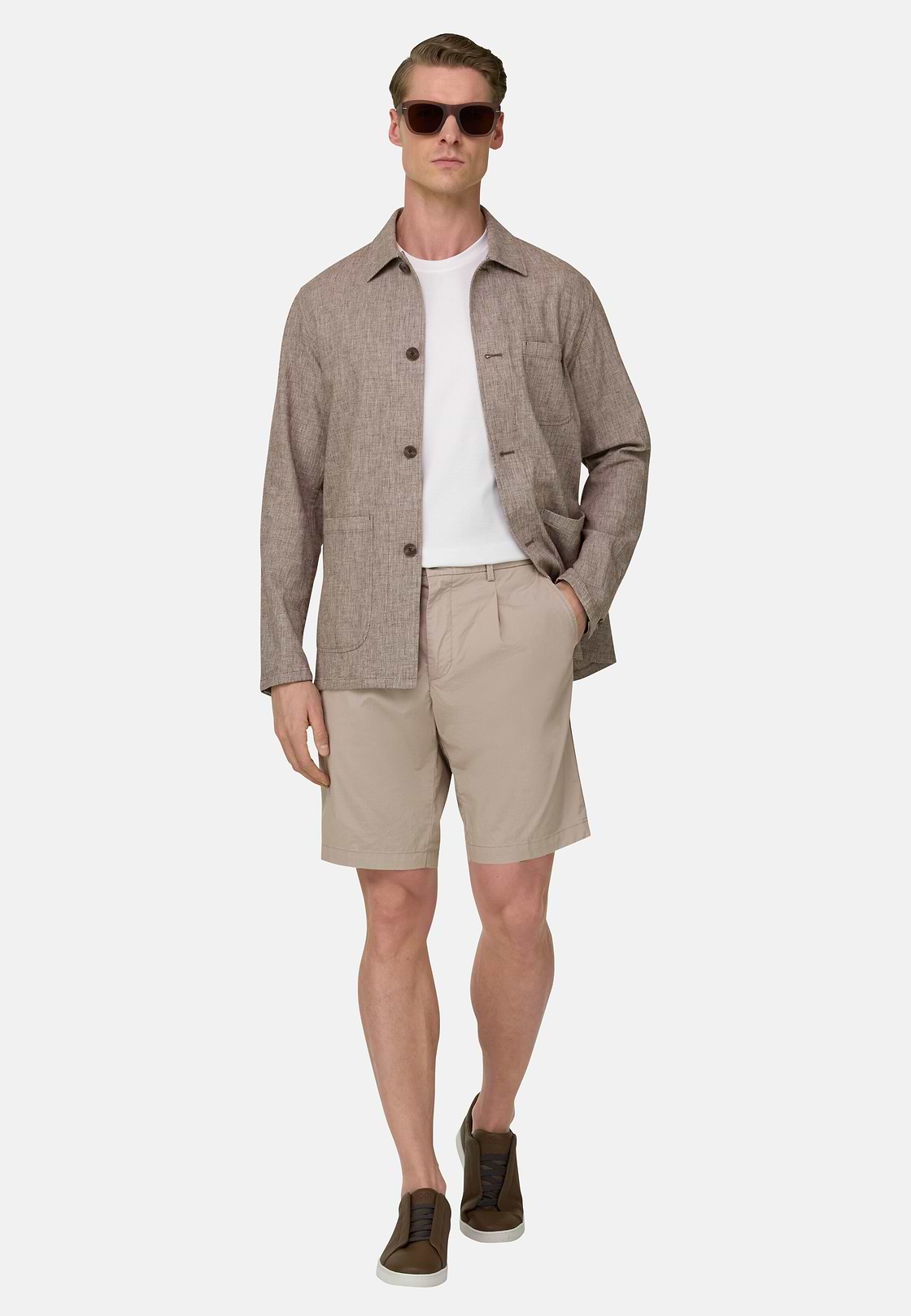 Giacca Camicia In Cotone Lino, Marrone, hi-res, 2