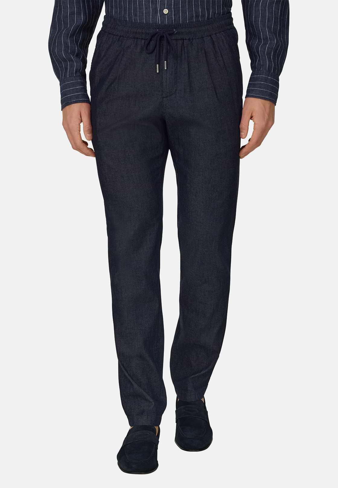 Pantaloni City In Cotone e Cupro, Navy, hi-res, 2
