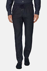 Pantaloni City In Cotone e Cupro, Navy, thumb, 2