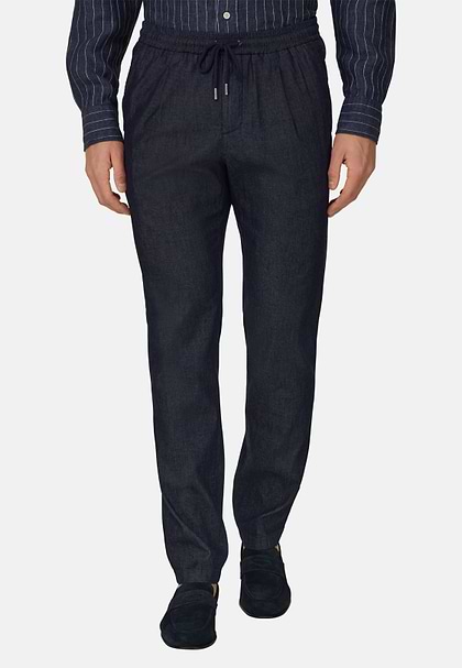City Trousers in Cotton and Cupro, Navy blue, hi-res