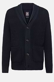 Navy Shawl Neck Cardigan In Merino Wool, Navy blue, hi-res