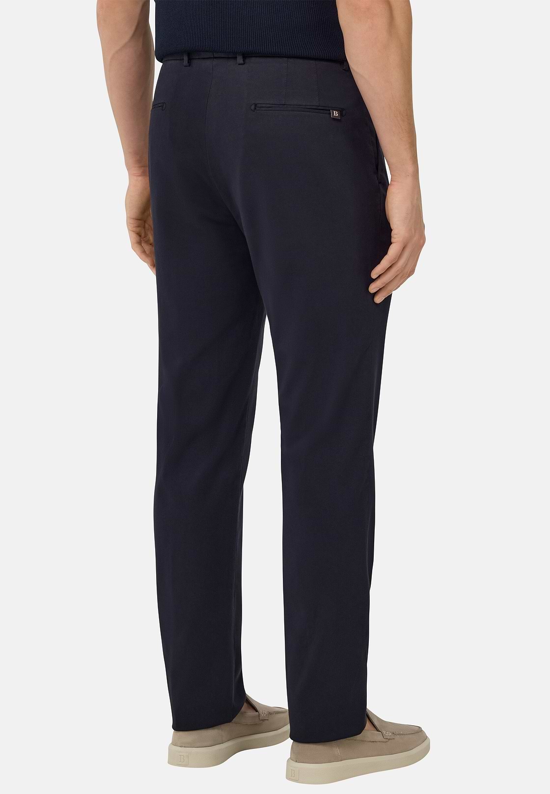 Stretch Cotton/Tencel Trousers, Navy blue, hi-res