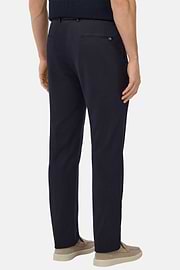Stretch Cotton/Tencel Trousers, Navy blue, hi-res