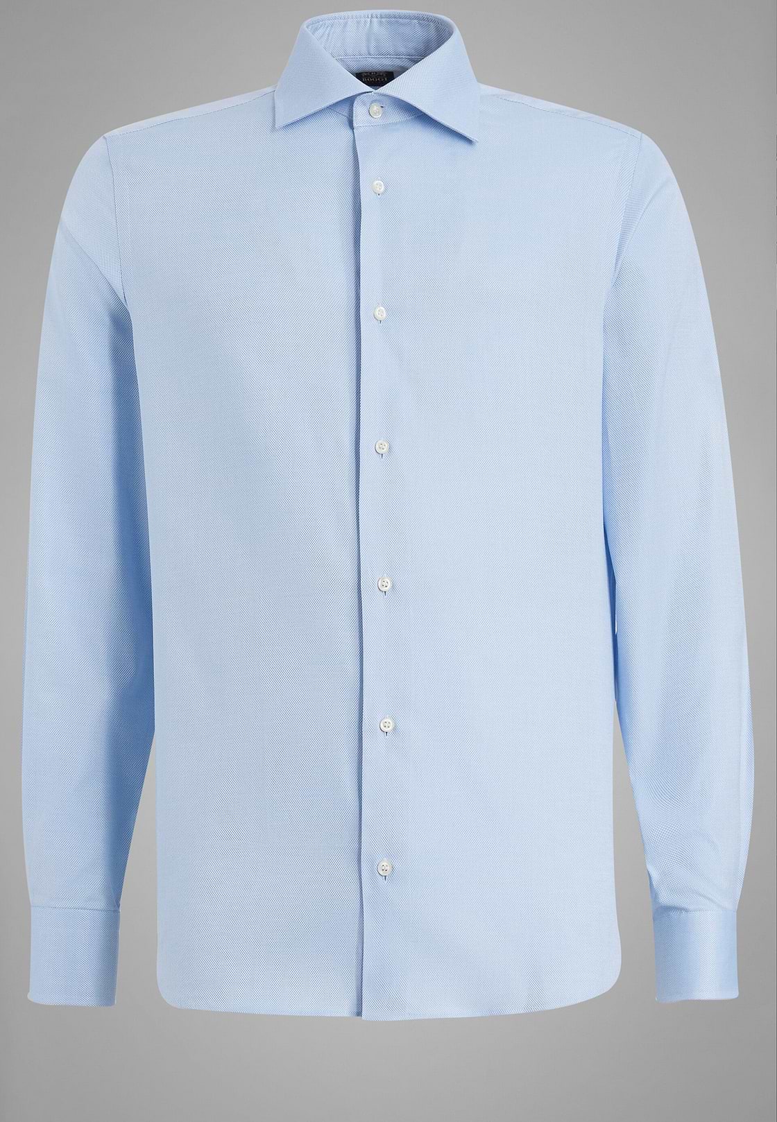 Camisa azul en algodón dobby slim fit, , hi-res, 3