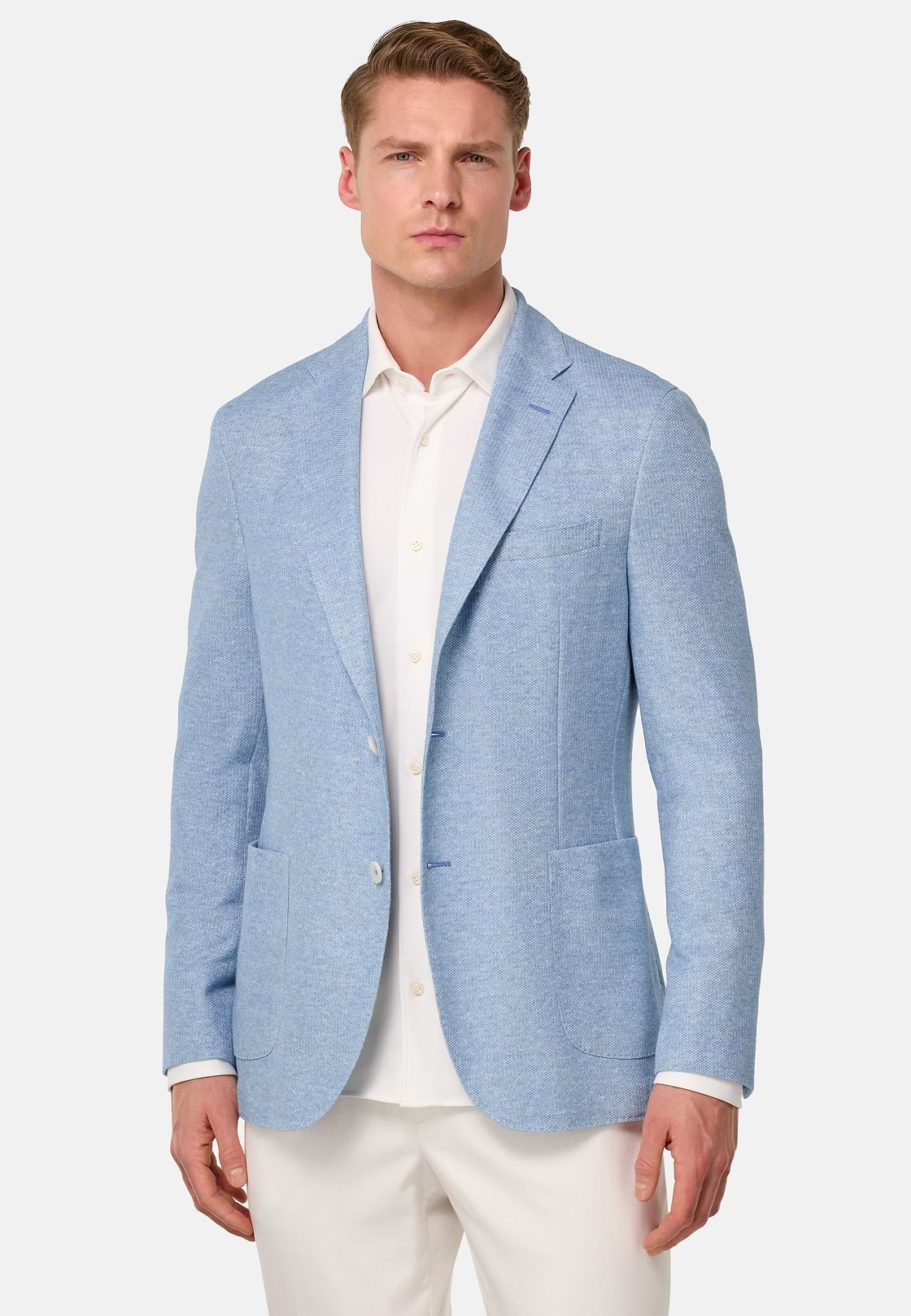 Chaqueta Jaspeada De Lino Algodón B Jersey, Azul claro, hi-res