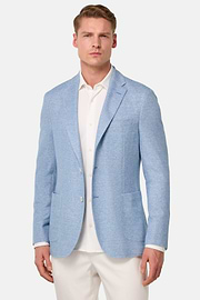 Chaqueta Jaspeada De Lino Algodón B Jersey, Azul claro, hi-res