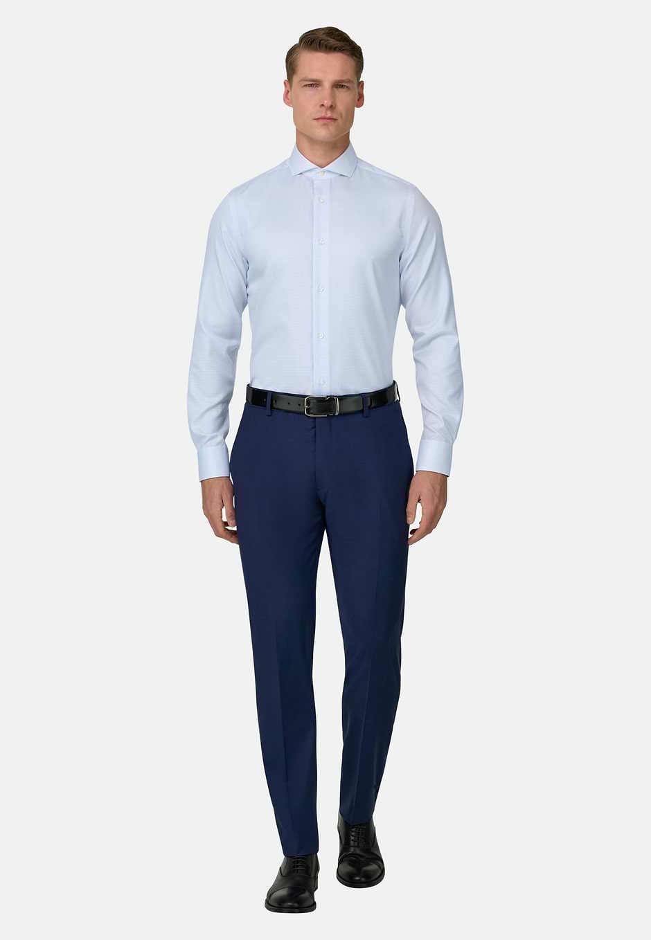 Camicia In Cotone Slim Fit, Azzurro, hi-res