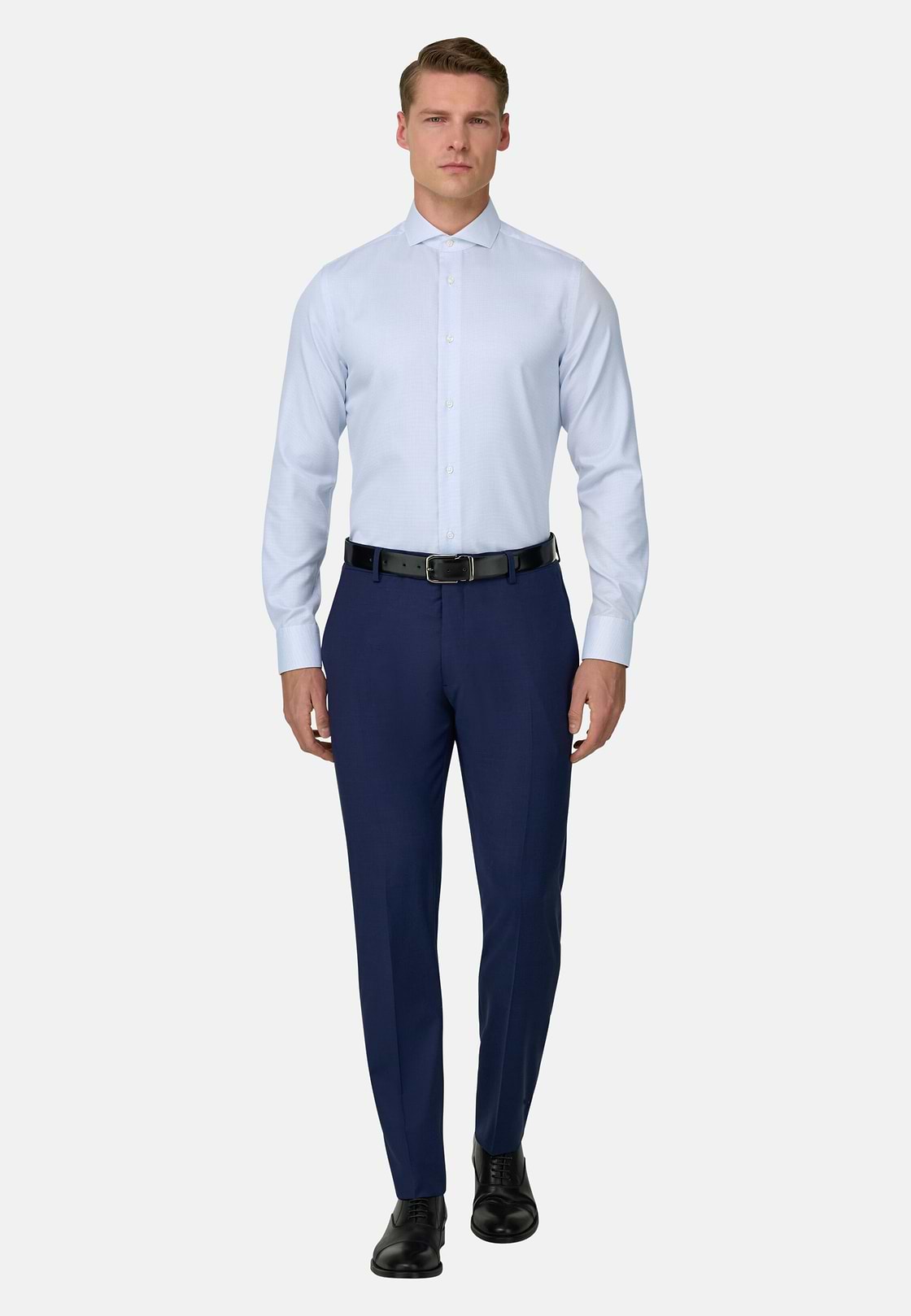 Camicia In Cotone Slim Fit, Azzurro, hi-res, 2