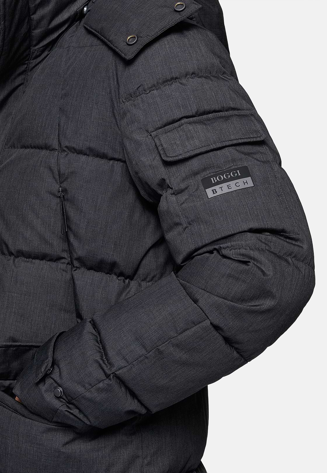 B Tech Parka van technische stof en ganzendons, Grey, hi-res