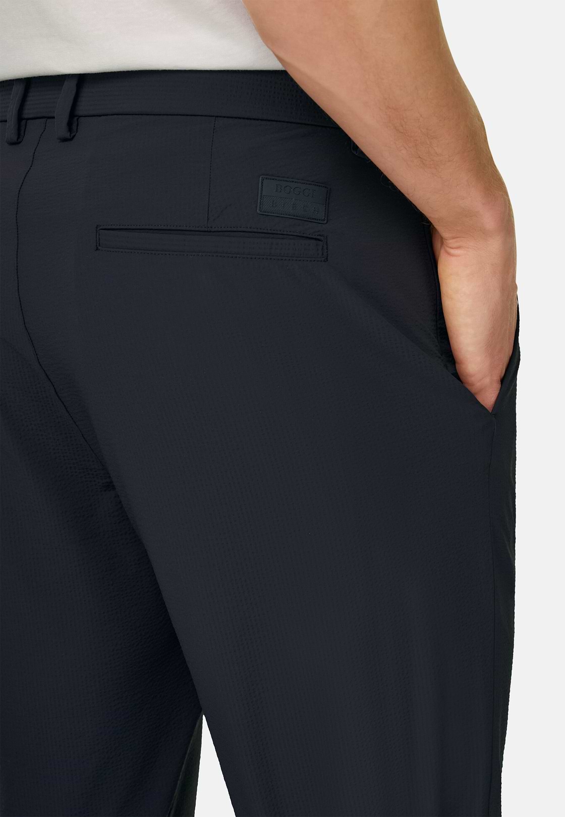 Hose Aus Elastischem Seersucker-BaumwolleNylon B T, Navy blau, hi-res, 4