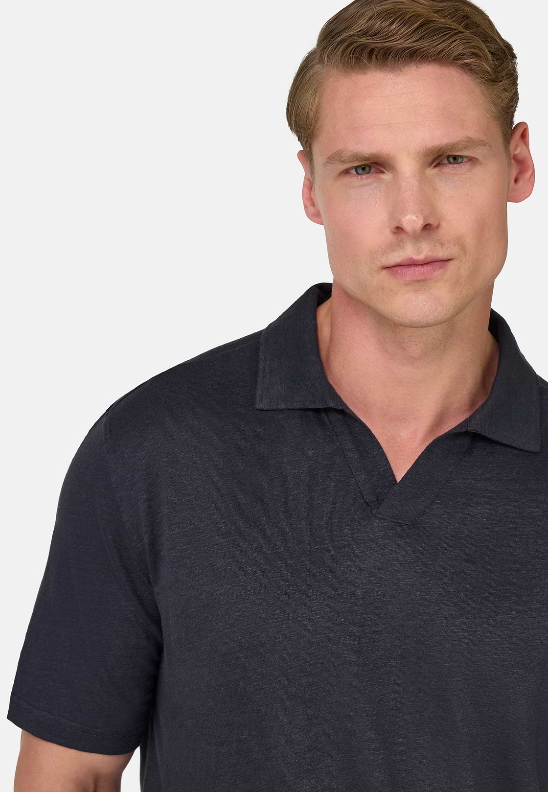 Stretch Linen Jersey Polo Shirt, DARK NAVY, hi-res