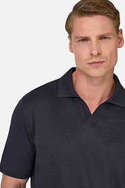 Stretch Linen Jersey Polo Shirt, DARK NAVY, hi-res
