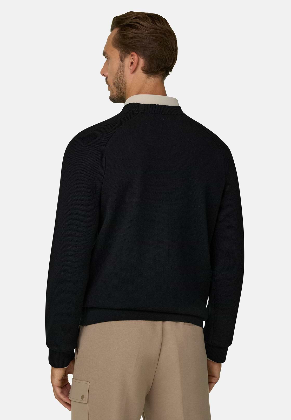 Crew Neck Jumper in Merino Wool Blend WOOLTECH, Black, hi-res, 4