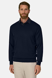 Pullover mit V-Ausschnitt aus extrafeiner Merinowolle, Navy blau, thumb, 1