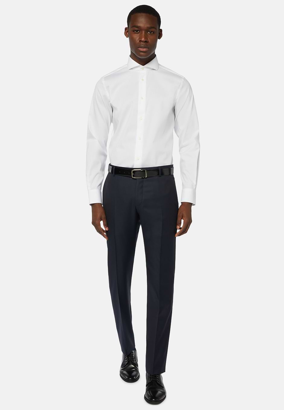 Light blue regular fit cotton pin point shirt, White, hi-res