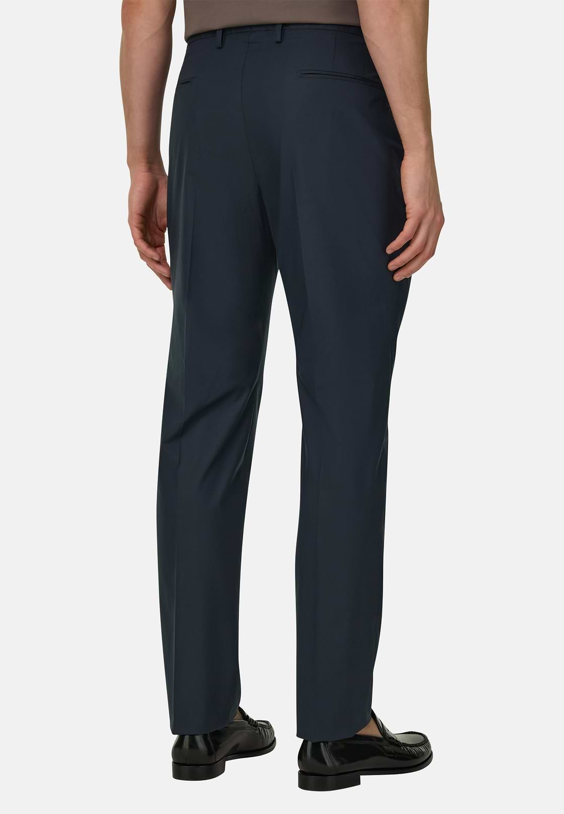 Pantaloni In Cotone Tencel, Navy, hi-res, 3