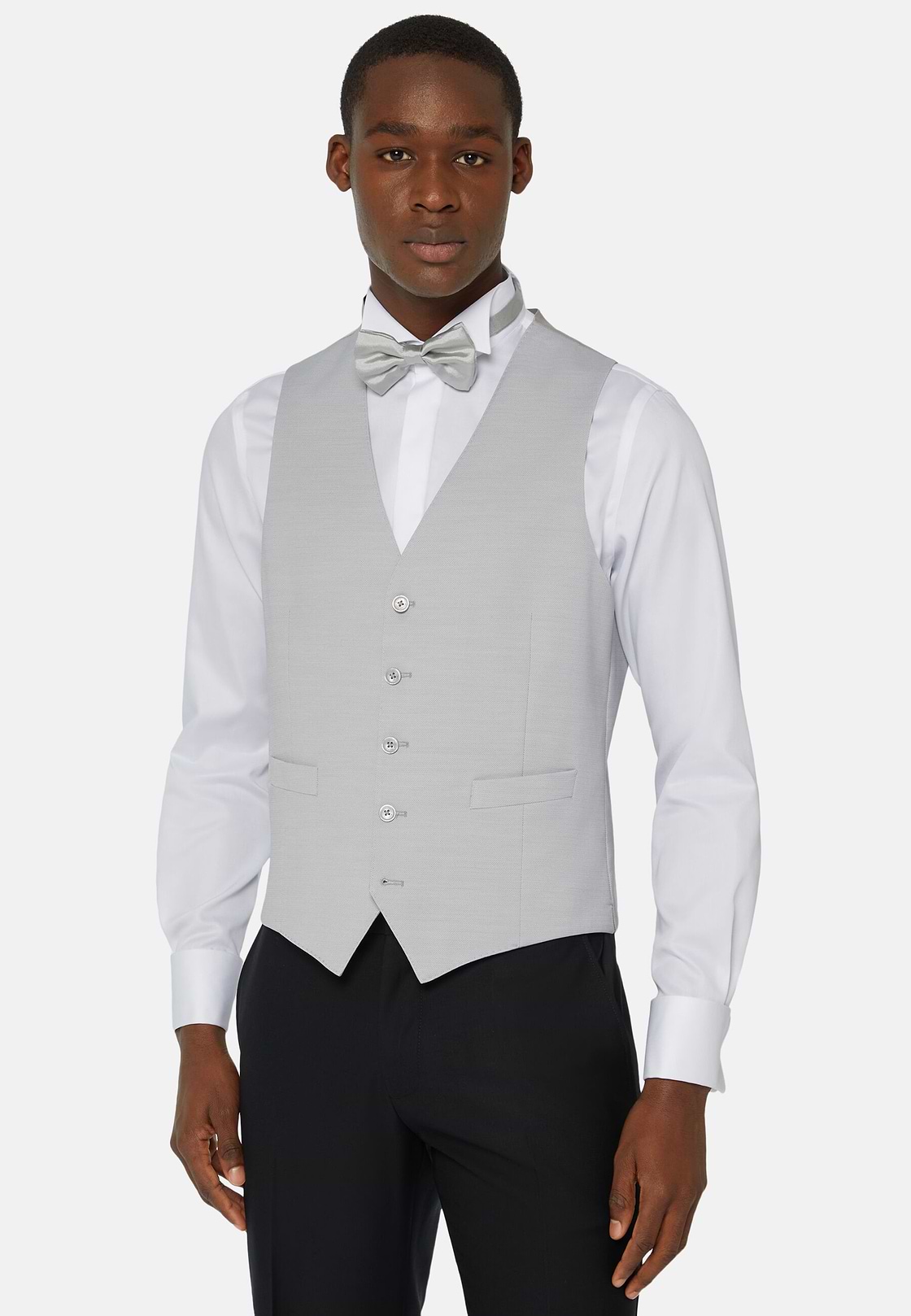 Pearl Grey Wool Blend Waistcoat, light grey, hi-res