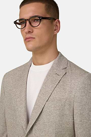 B Jersey Micro Textured Jacket in a Linen and Cotton Blend, Brown, thumb, 4