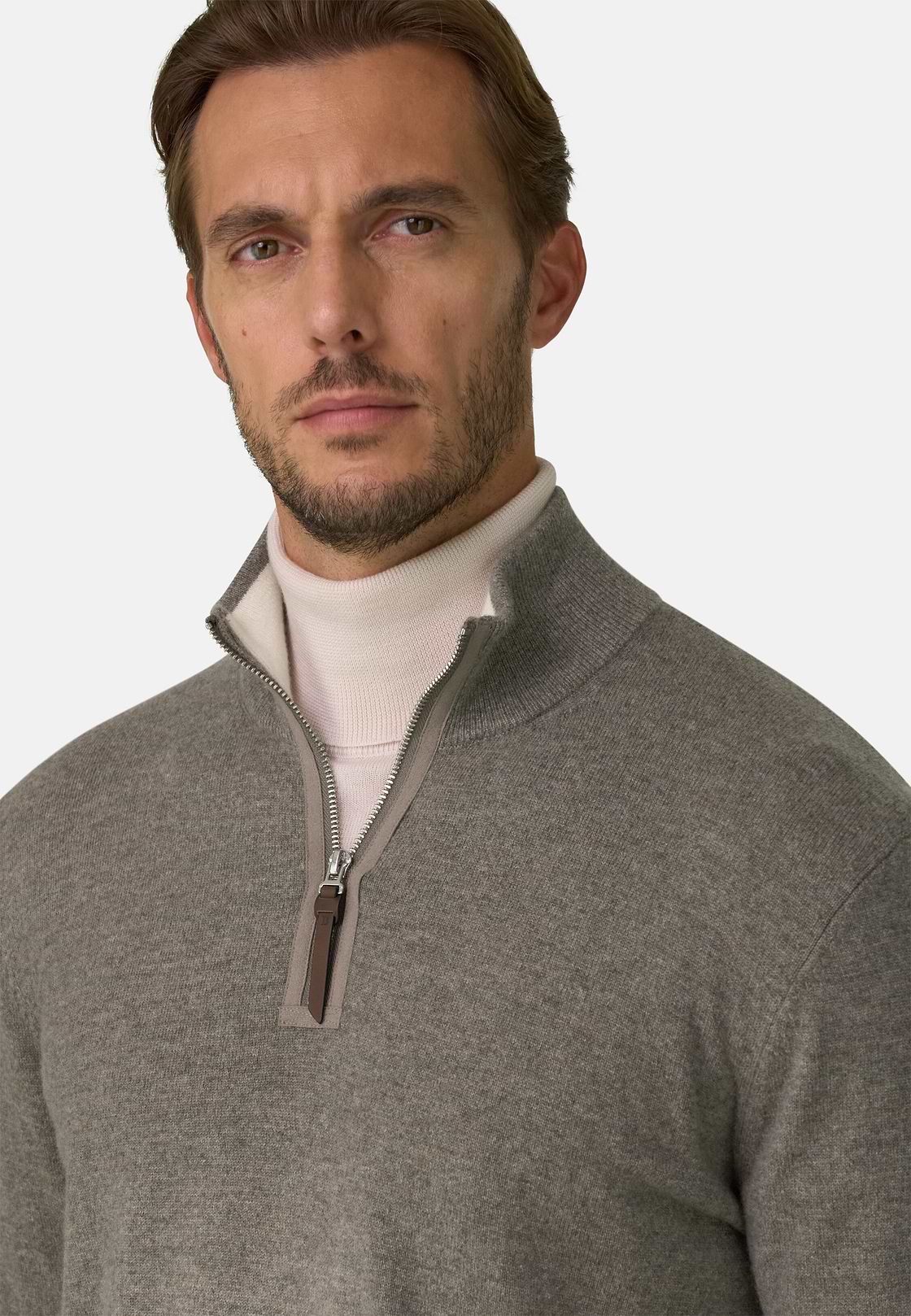 Quarter-Zip Jumper in Cashmere, Taupe, hi-res, 3