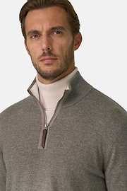 Quarter-Zip Jumper in Cashmere, Taupe, thumb, 3