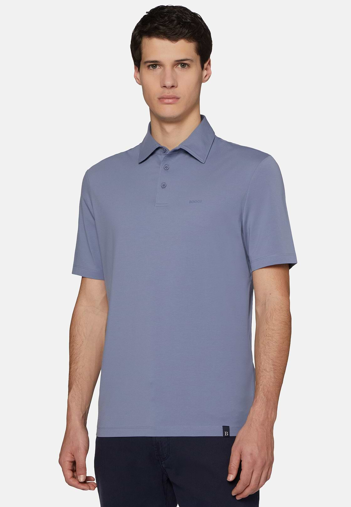 Polo Shirt In Stretch Supima Cotton, Indigo, hi-res