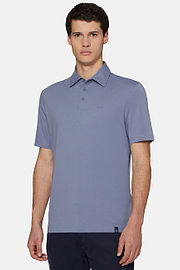 Polo Shirt In Stretch Supima Cotton, Indigo, hi-res