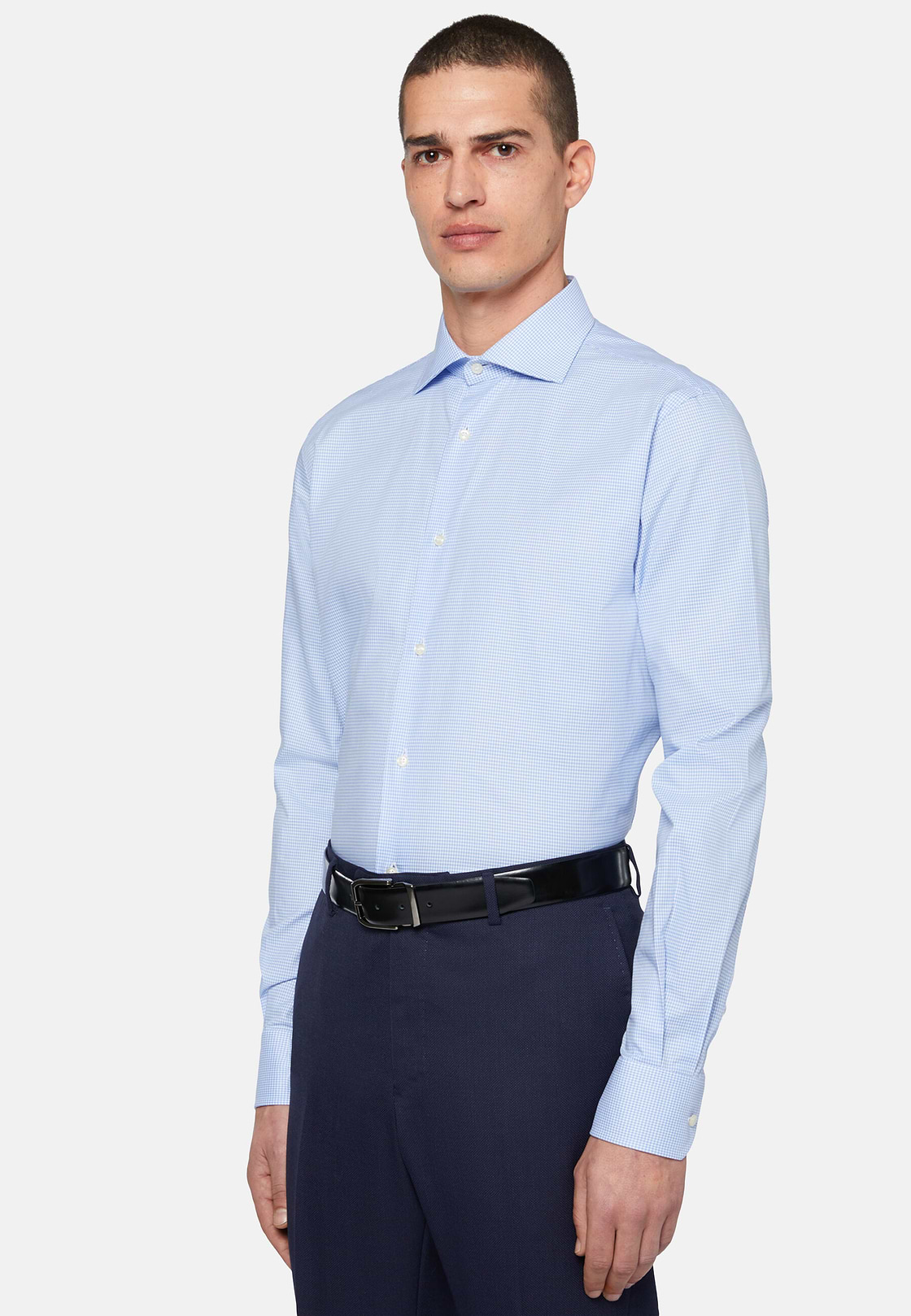 Chemise à carreaux et col Windsor, Bleu clair, hi-res