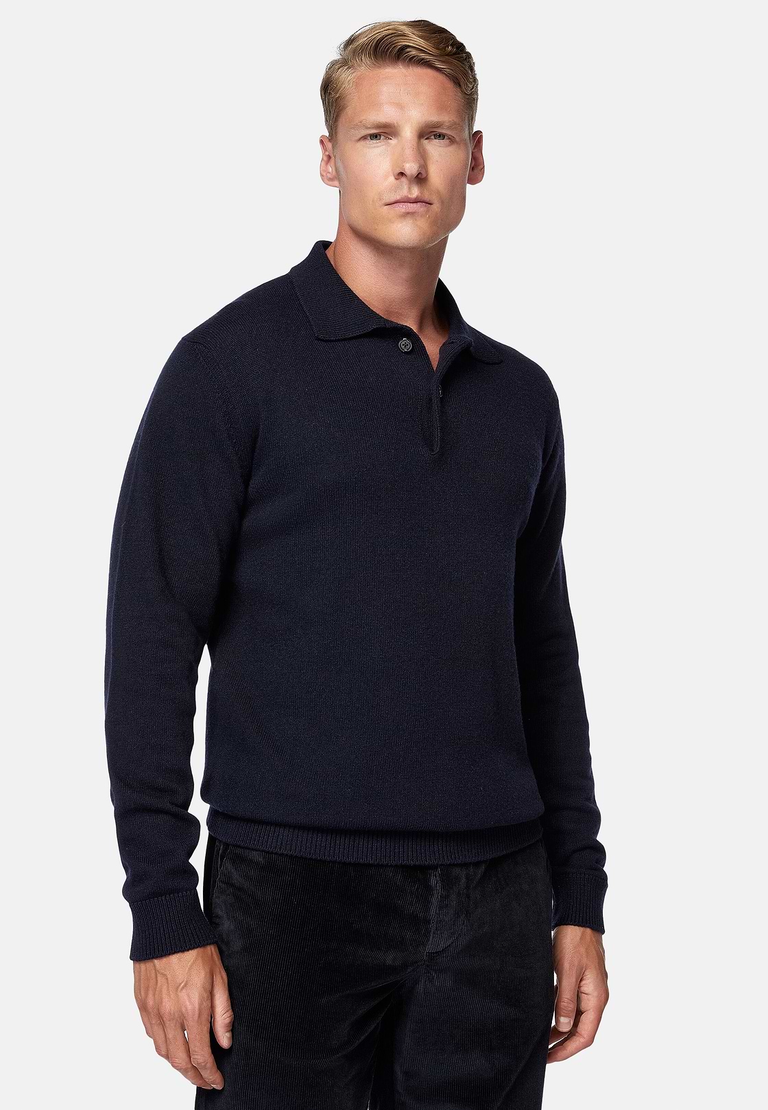 Navy Polo Neck Jumper in a Cashmere Blend, Navy blue, hi-res