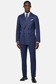Micro Pattern Double-Breasted Suit in Pure Wool, Blue, hi-res