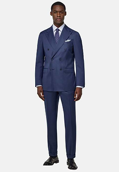 Micro Pattern Double-Breasted Suit in Pure Wool