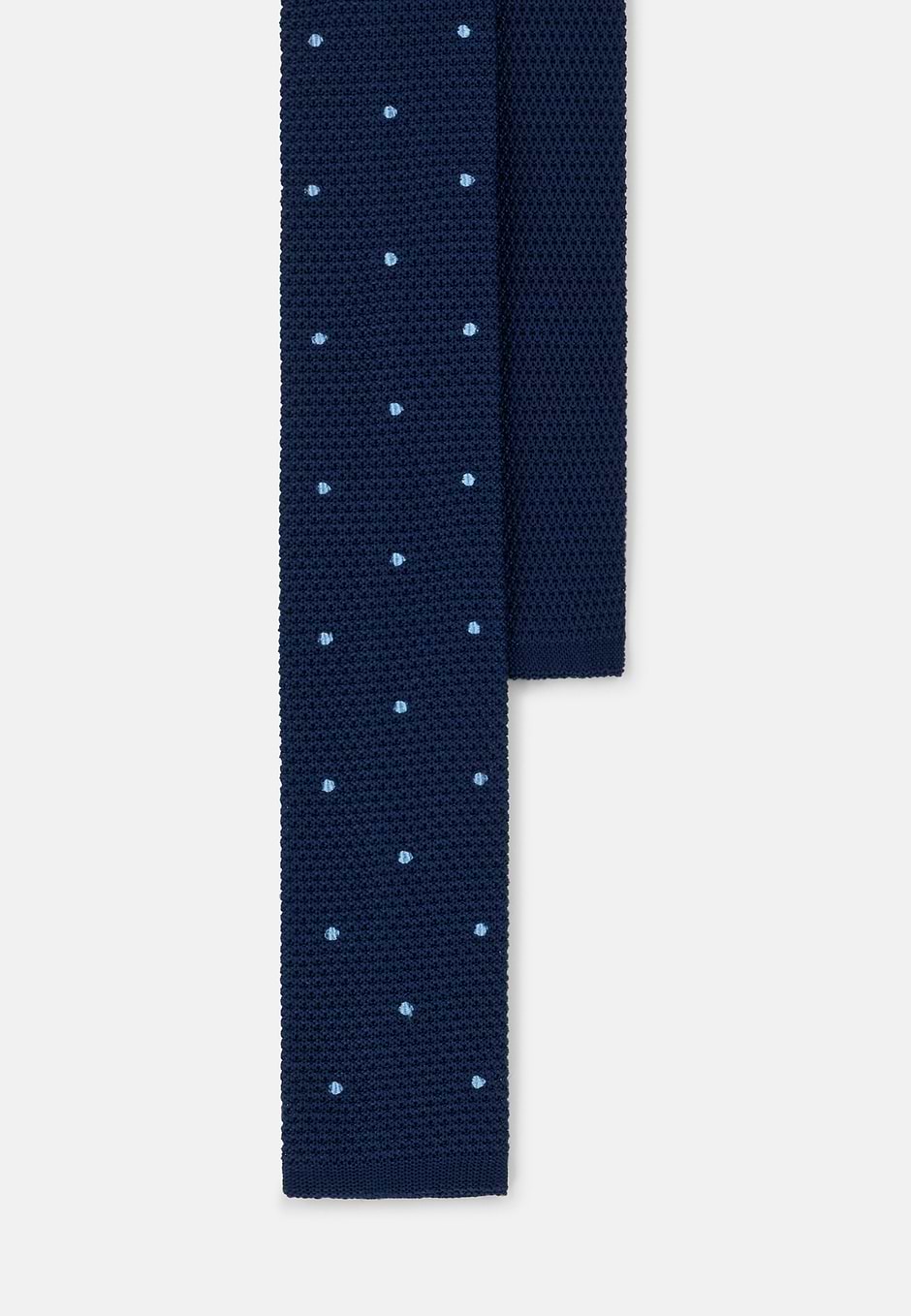 Cravate Maille Motif à Pois en Soie, bleu marine, hi-res