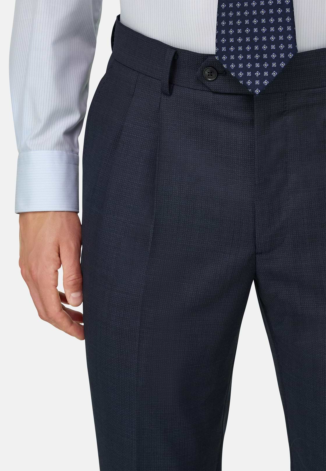 Double-Breasted Pattern Wool Suit, Navy blue, hi-res, 3