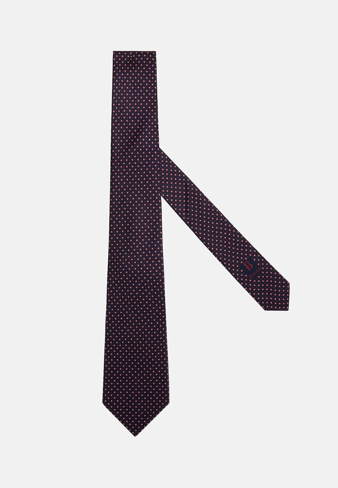 Geometric Motif Silk Tie, Burgundy, hi-res