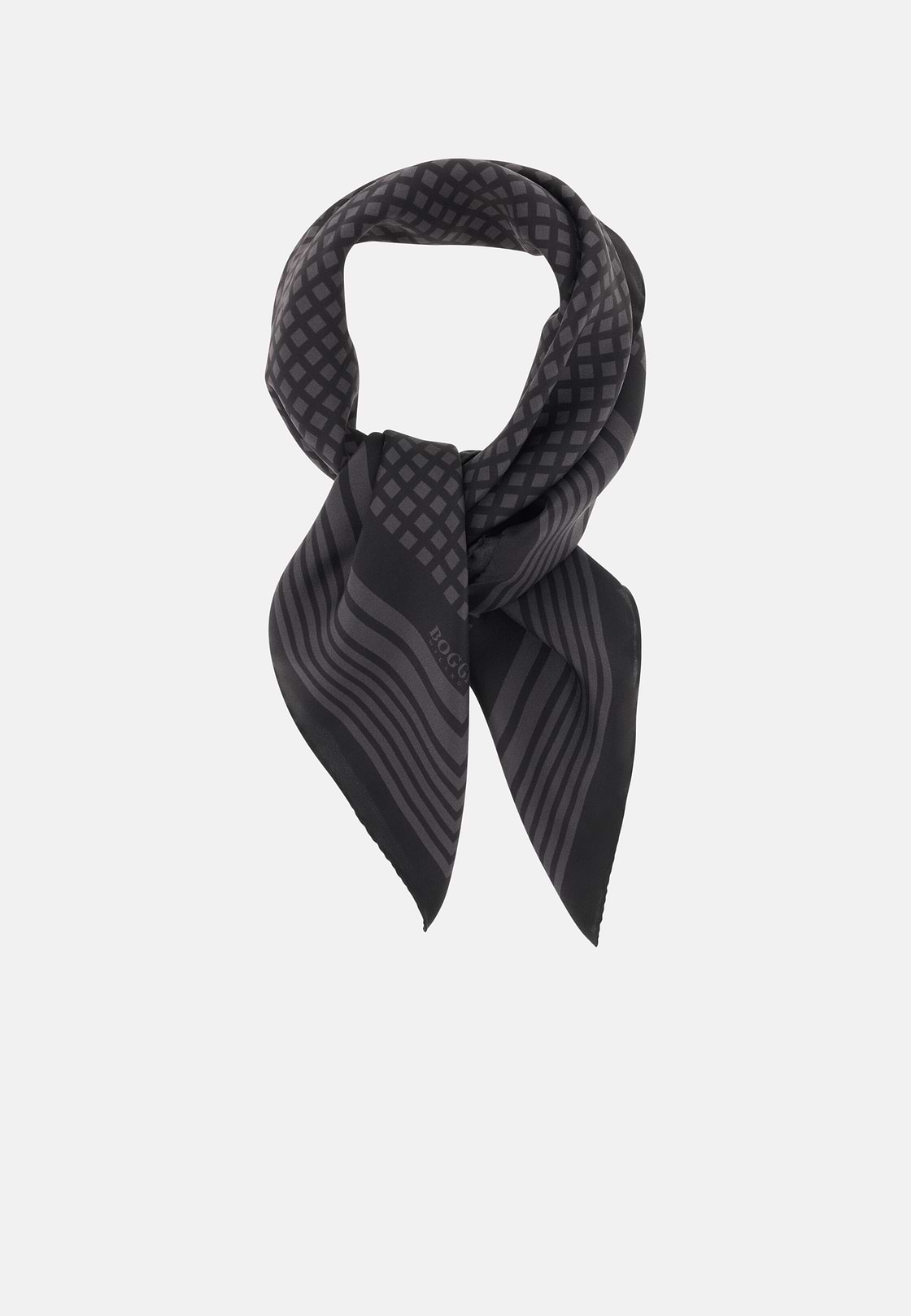 Geometric Patterned Silk Bandana, Charcoal, hi-res, 2