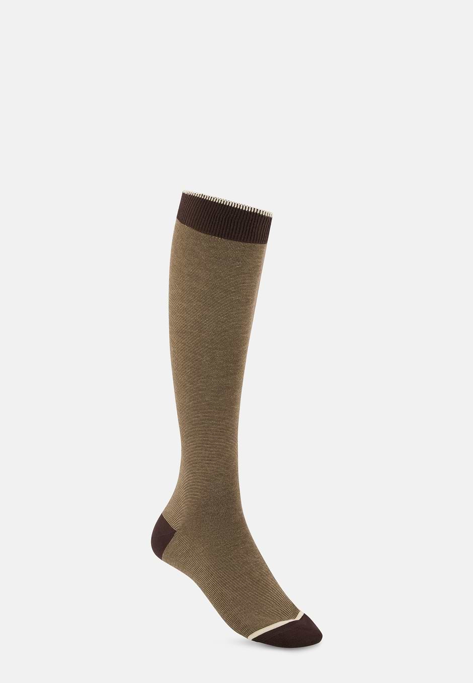 Long Socks Striped Cotton Blend, Dark brown, hi-res