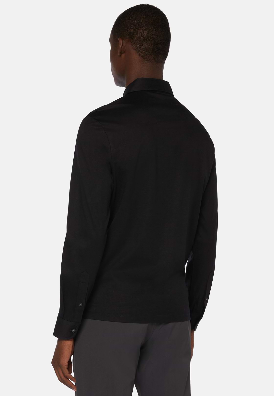 Polo In Jersey Di Cotone Pima Regular Fit Manica Lunga, Nero, hi-res