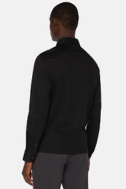 Polo In Jersey Di Cotone Pima Regular Fit Manica Lunga, Nero, hi-res