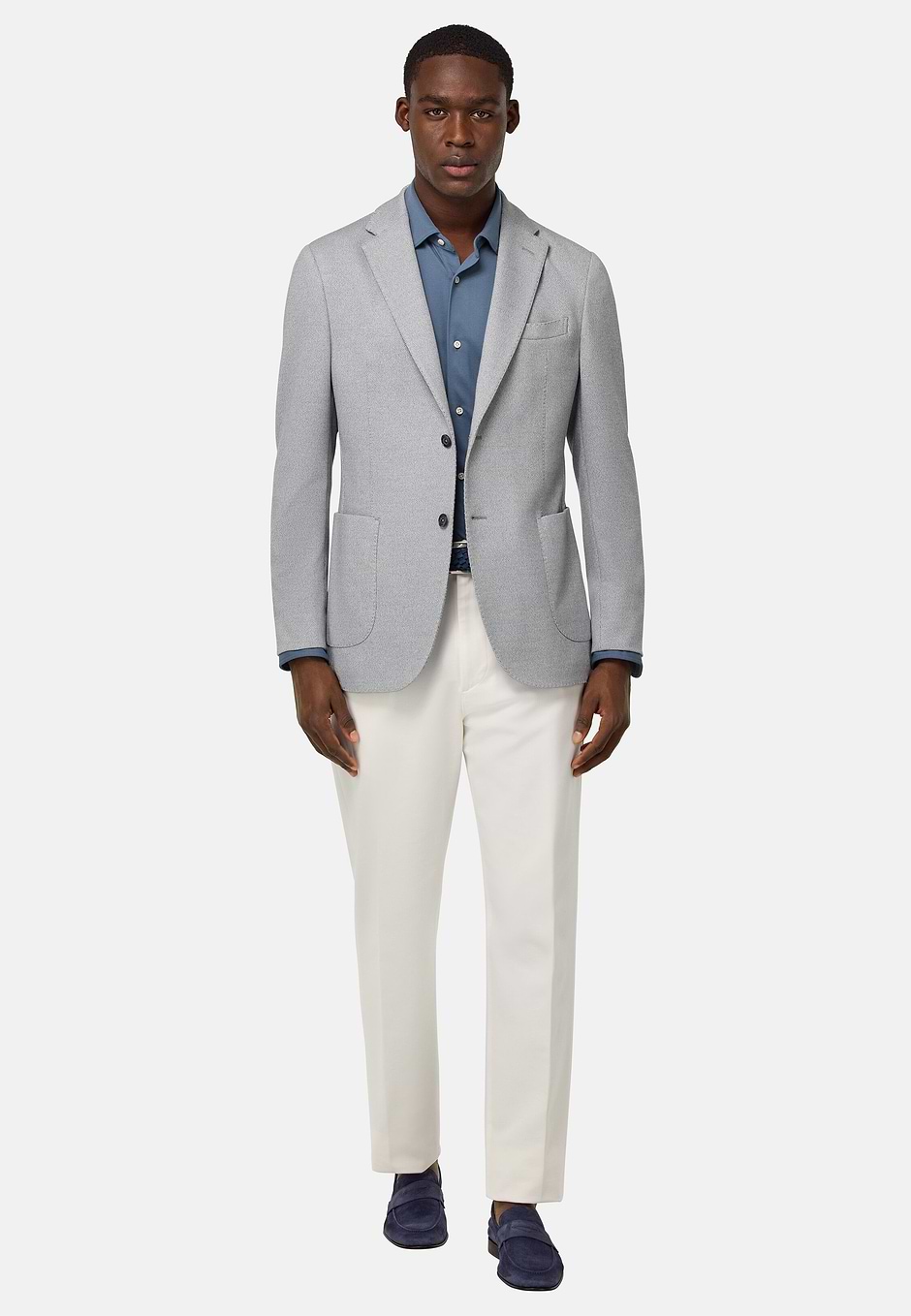 Light Blue Cotton Blend B Jersey Jacket, Light Blue, hi-res