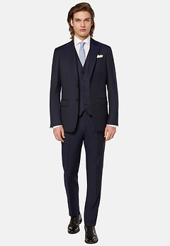 Navy Blue Micro Pattern Suit In Pure Wool