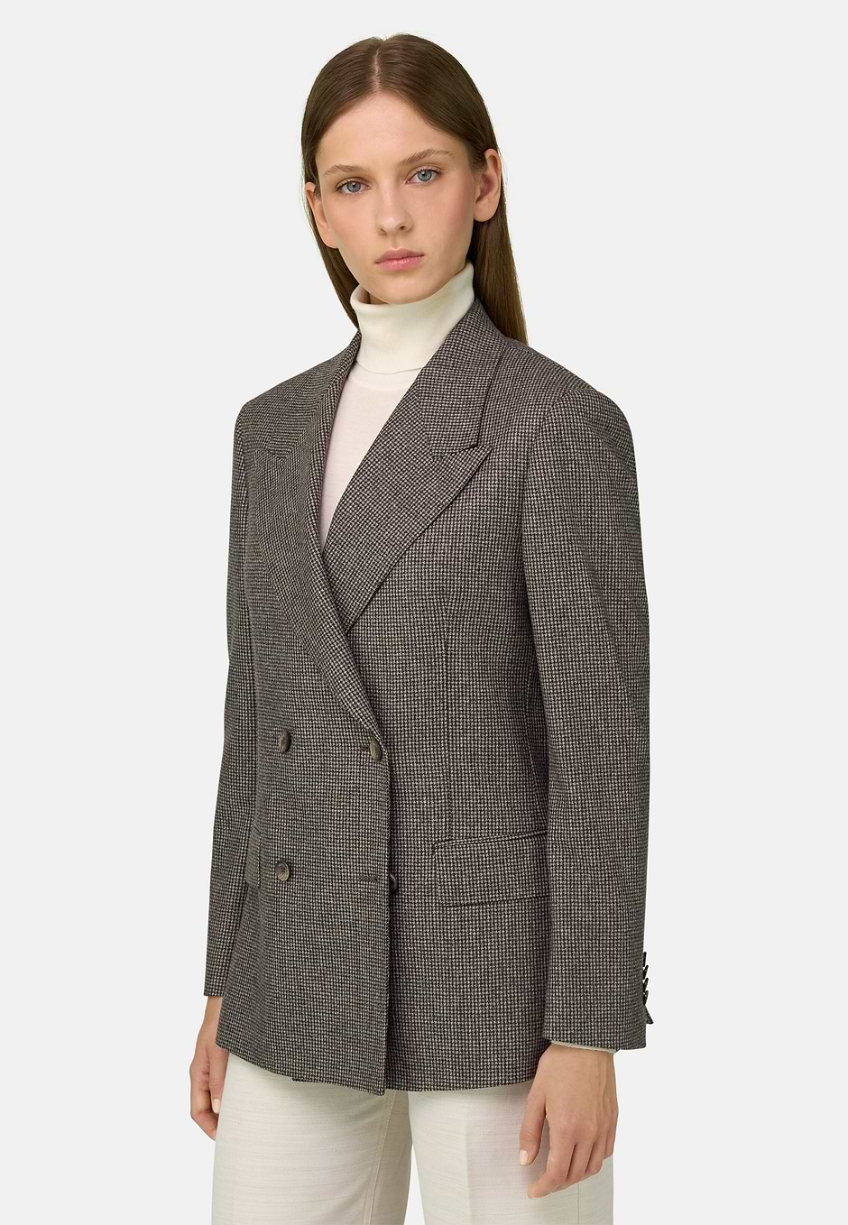 Blazer Dubbelrij in Wol, Taupe, hi-res