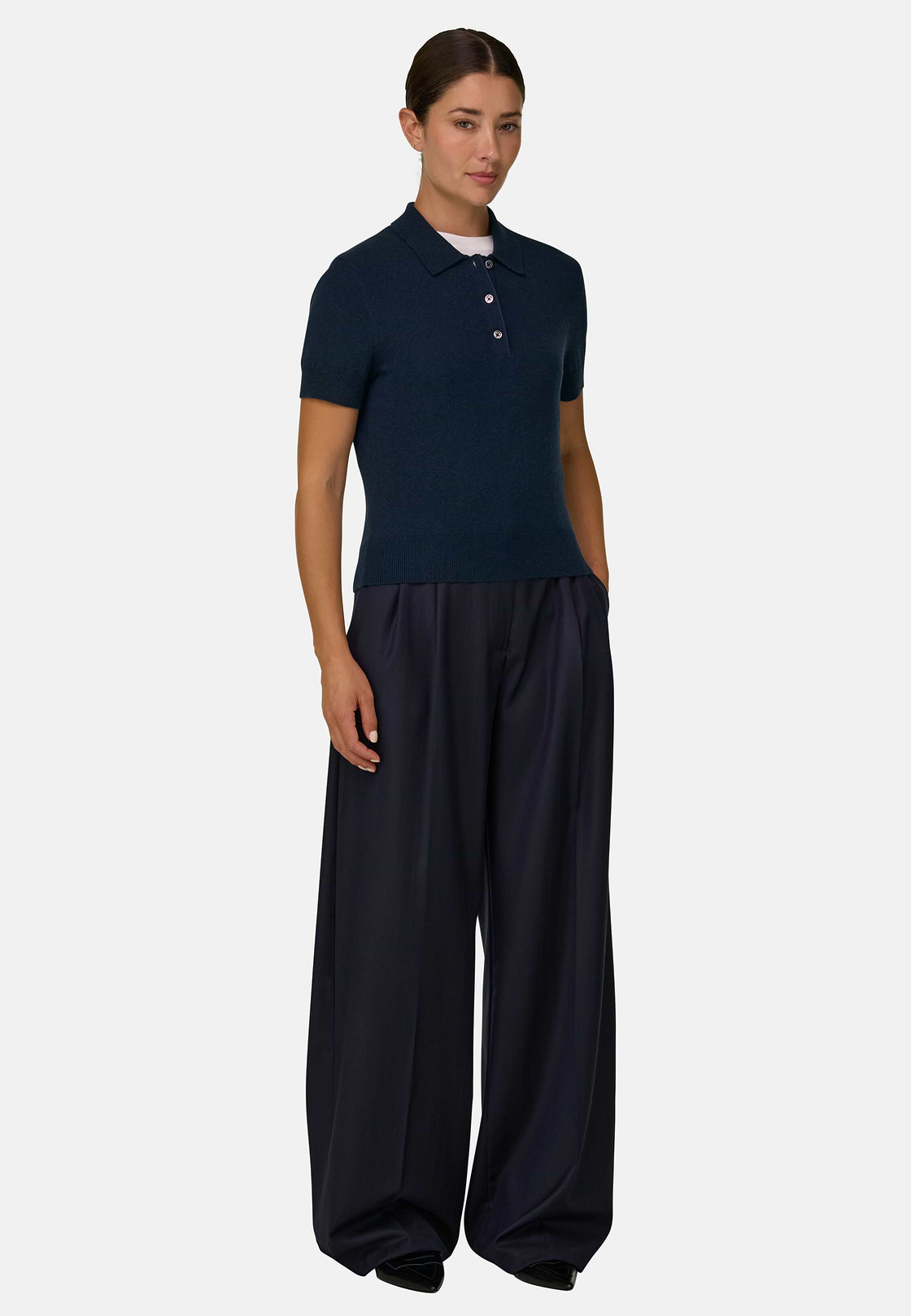 Polo in Knitted Fabric Wool Cashmere, DARK NAVY, hi-res, 2